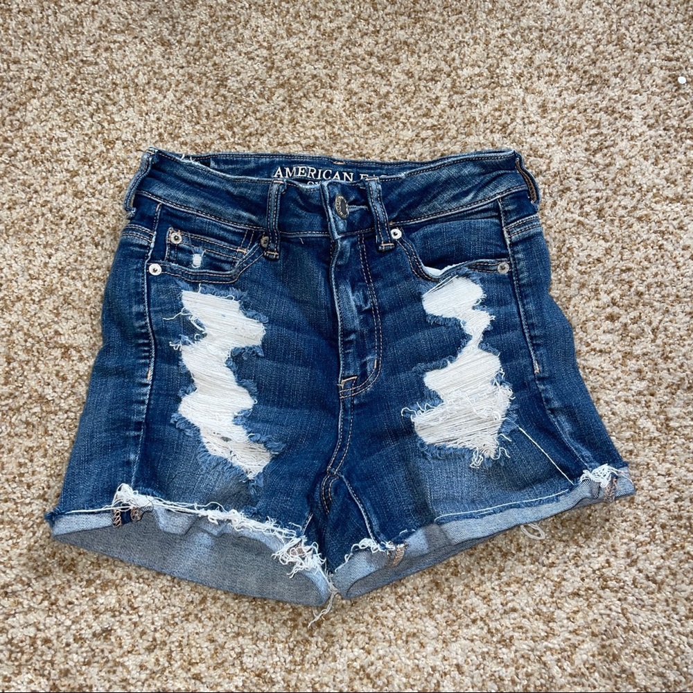 High waisted ripped jean shorts. Next level stretch from American Eagle size 2
